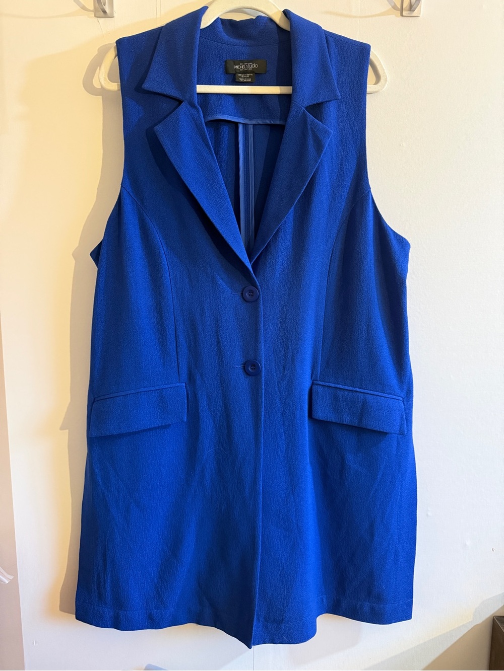 Michel Studio Cobalt Blue Longline Sleeveless Blazer Vest Plus Size 14